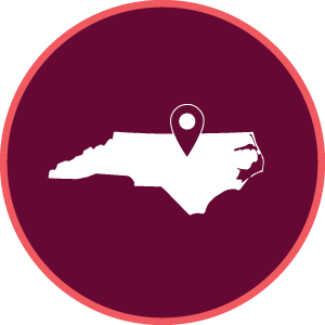 栗色图标与北卡罗莱纳州的轮廓和罗利所在的标志