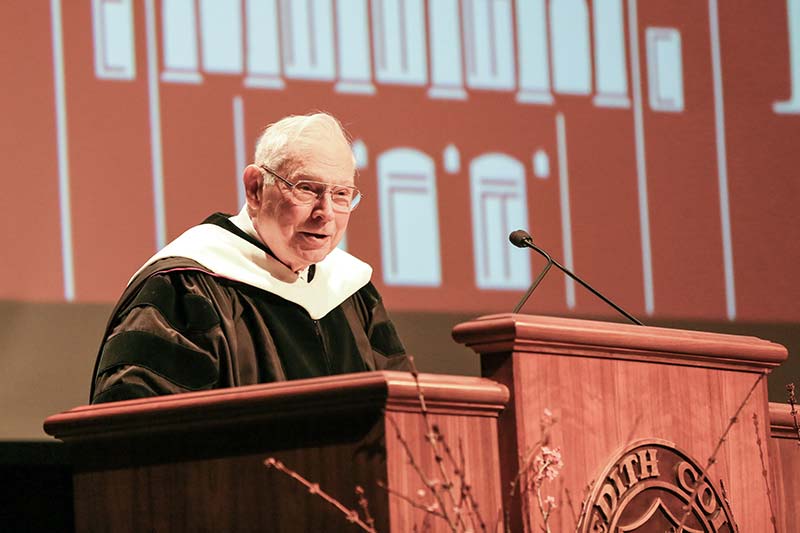 Dr. Roger Crook delivers convocation speech during Meredith College 125th anniversary