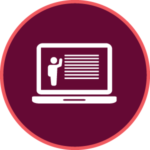 maroon icon depicting a virtual learning