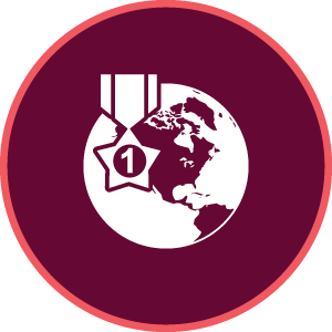maroon icon with globe graphic and number one medal