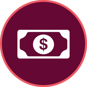 maroon icon with a dollar bill graphic
