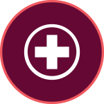 maroon icon with white medical cross in middle