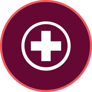 maroon icon with white medical cross in middle