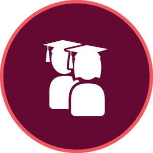 maroon icon with two graduate graphics
