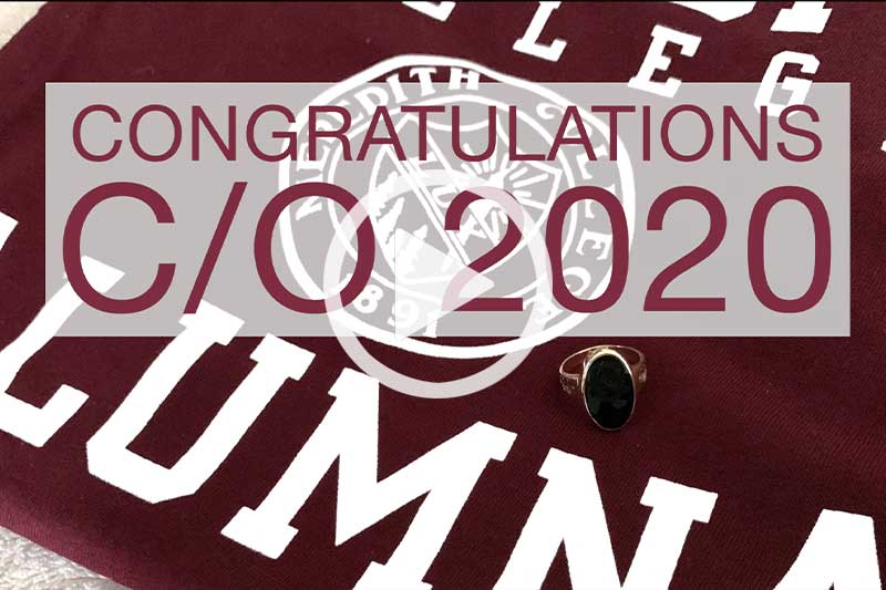 Click image of  Red Alumnae Congratualtions sign to the class of 2020 to watch video in modal