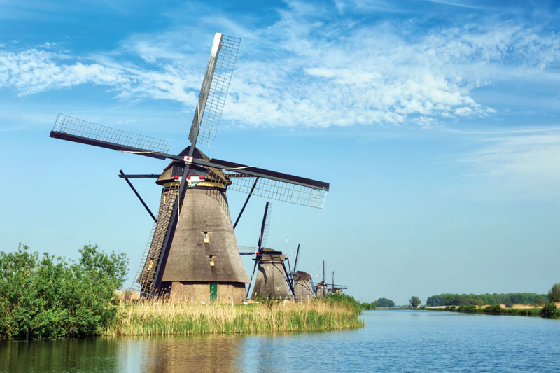 Windmill in Holland on a lake