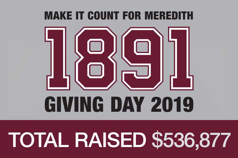 Giving Day graphic that says Make it Count for Meredith 1891 Giving Day 2019 Total Raised $536,877