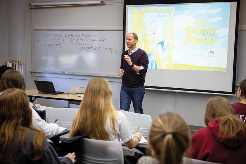 Associate Professor Steven Benko has designed a religious ethics course around the NBC sitcom The Good Place