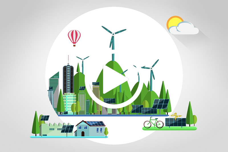 Click on graphic of wind power generators and buildings to watch video in modal
