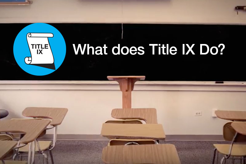 Click on image of empty classroom desks to watch video in modal explaining Title IX