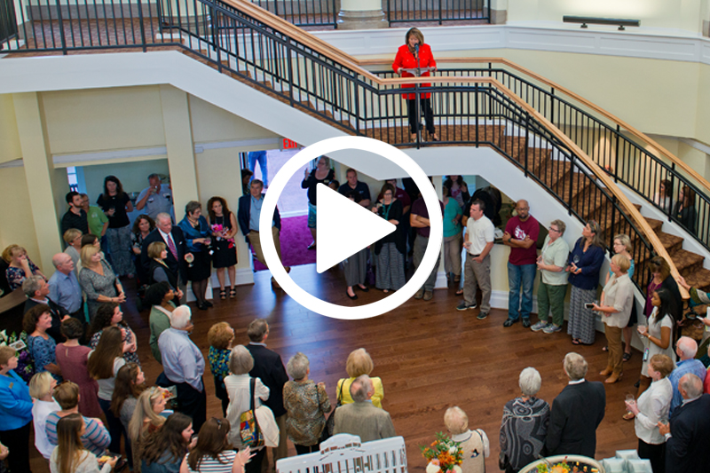 click image of people in College Rotunda to watch video of Ammons Welcome Center Dedication