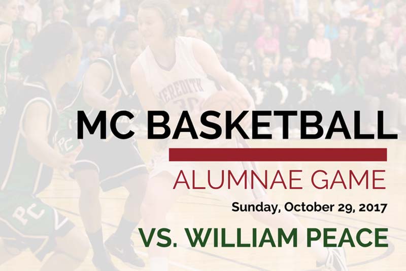 Graphic that says MC Basketball Alumnae Game Vs. William Peace University