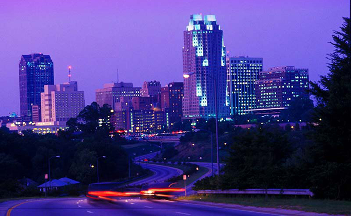 Image of downtown Raleigh, NC at night