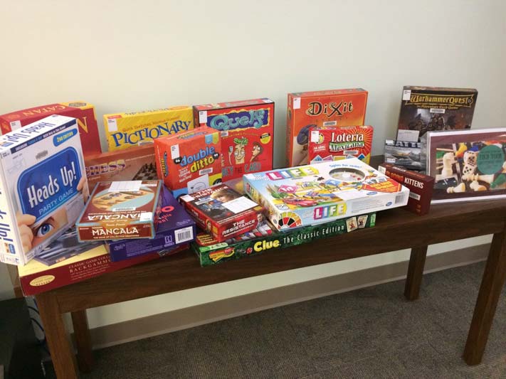 Board games available in the library.