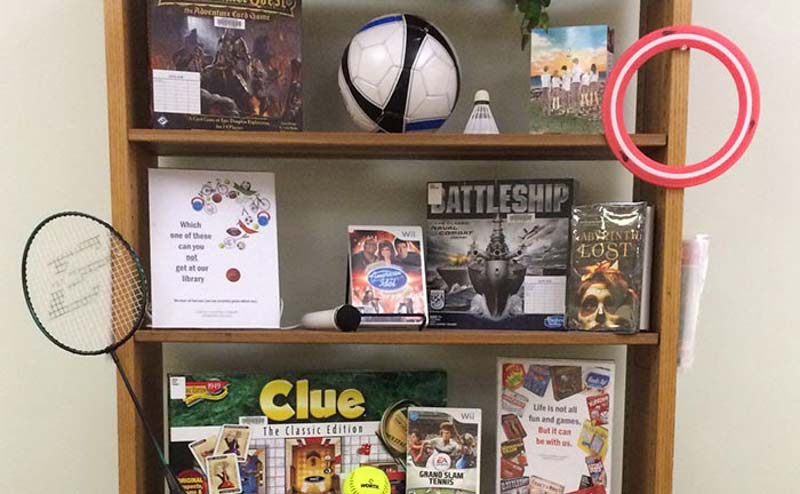 The library is full of games to help de-stress during exams.
