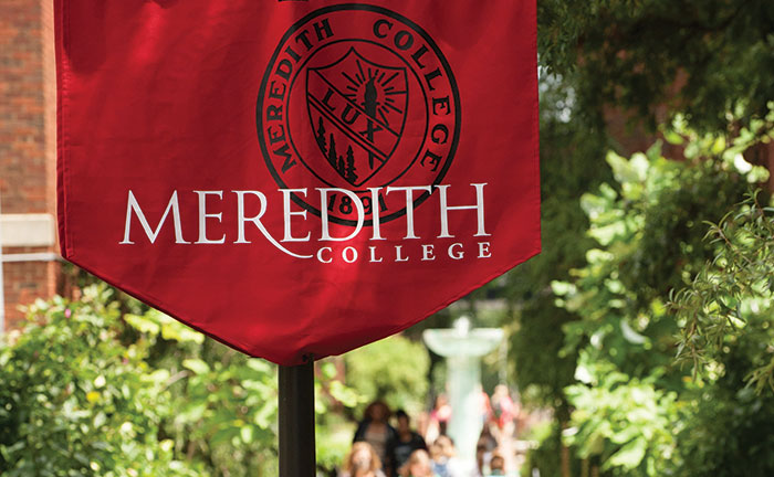Meredith banner outside in courtyard
