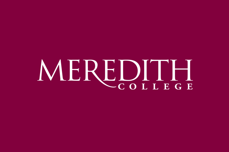Meredith College wordmark in white on maroon background