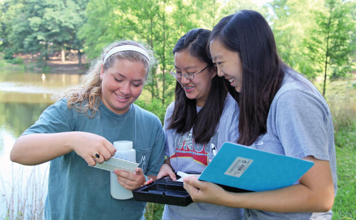 Students participate in a Biology lab at college's Amphitheater