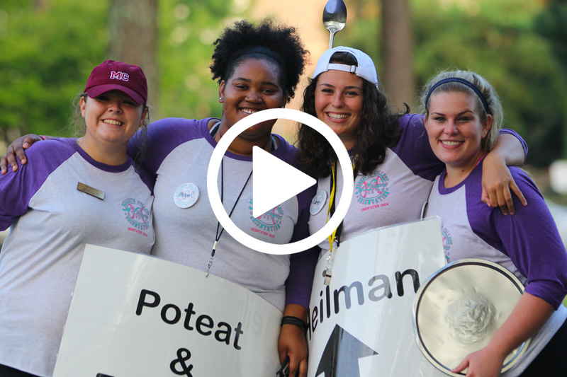 Click image of students greeting freshman on Move-In Day 2016 to watch video in modal