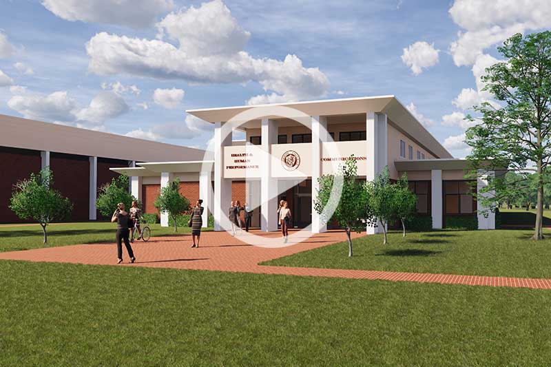 Click on drawing of new academic building to play video in modal