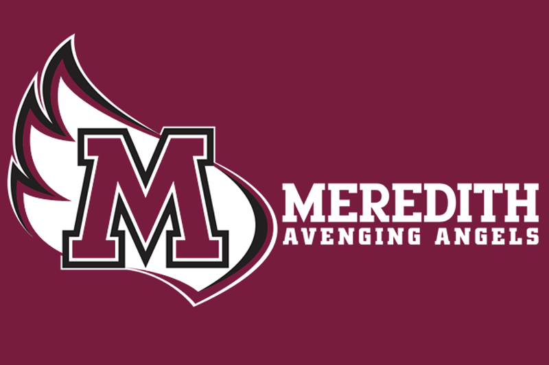 Meredith Avenging Angels logo, which is a maroon M in a white wing with the words Meredith Avenging Angels in white