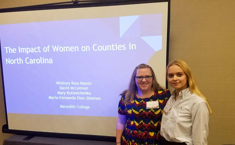 Assistant Professor of Political Science Whitney Manzo with Mary Kolisnichenko, ’19, at the Southern Political Science Association conference.