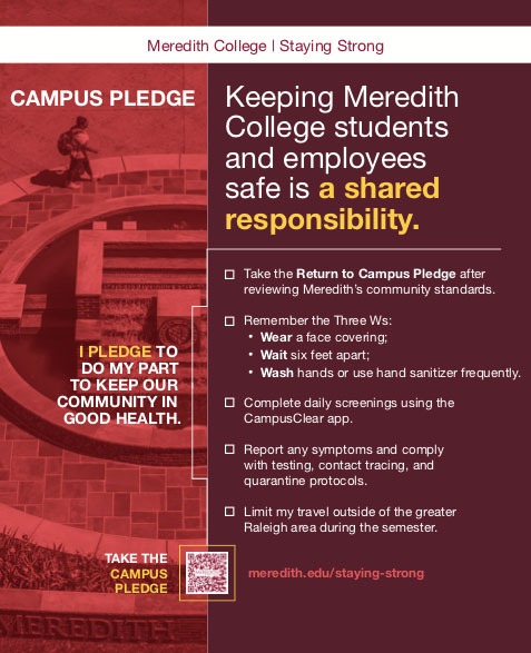 Staying Strong pledge poster with tips and links to keep campus safe