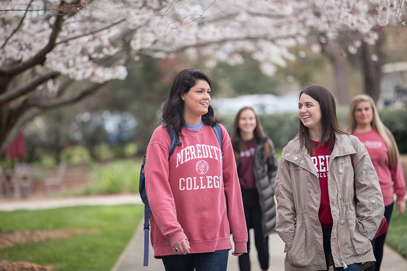 students walking by trees on campus