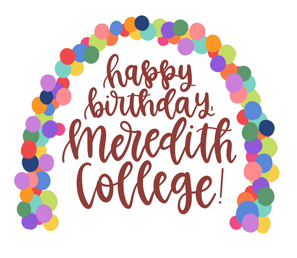 Balloon Arch drawing with Happy birthday, Meredith College!