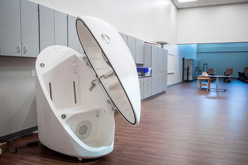 Bod Pod with lid opened for ESS Lab Testing.