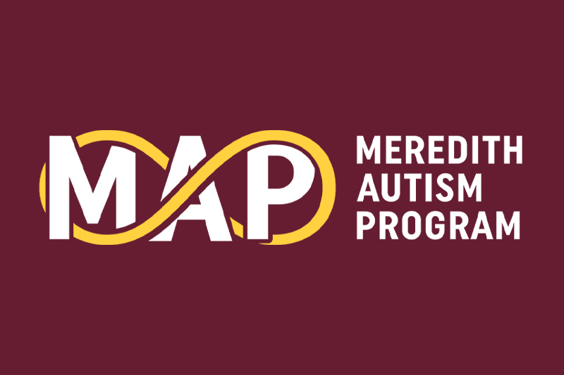 Logo that says MAP, Meredith Autism Program, with a gold infinity sign.