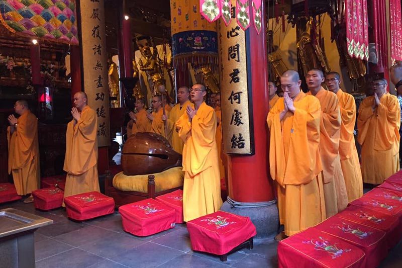 Monks performing a temple ceremony.